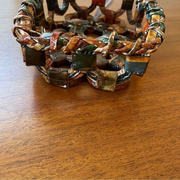 NWT Handcrafted Basket From Brazil Brown Red Black and Tan - Picture 5 of 11